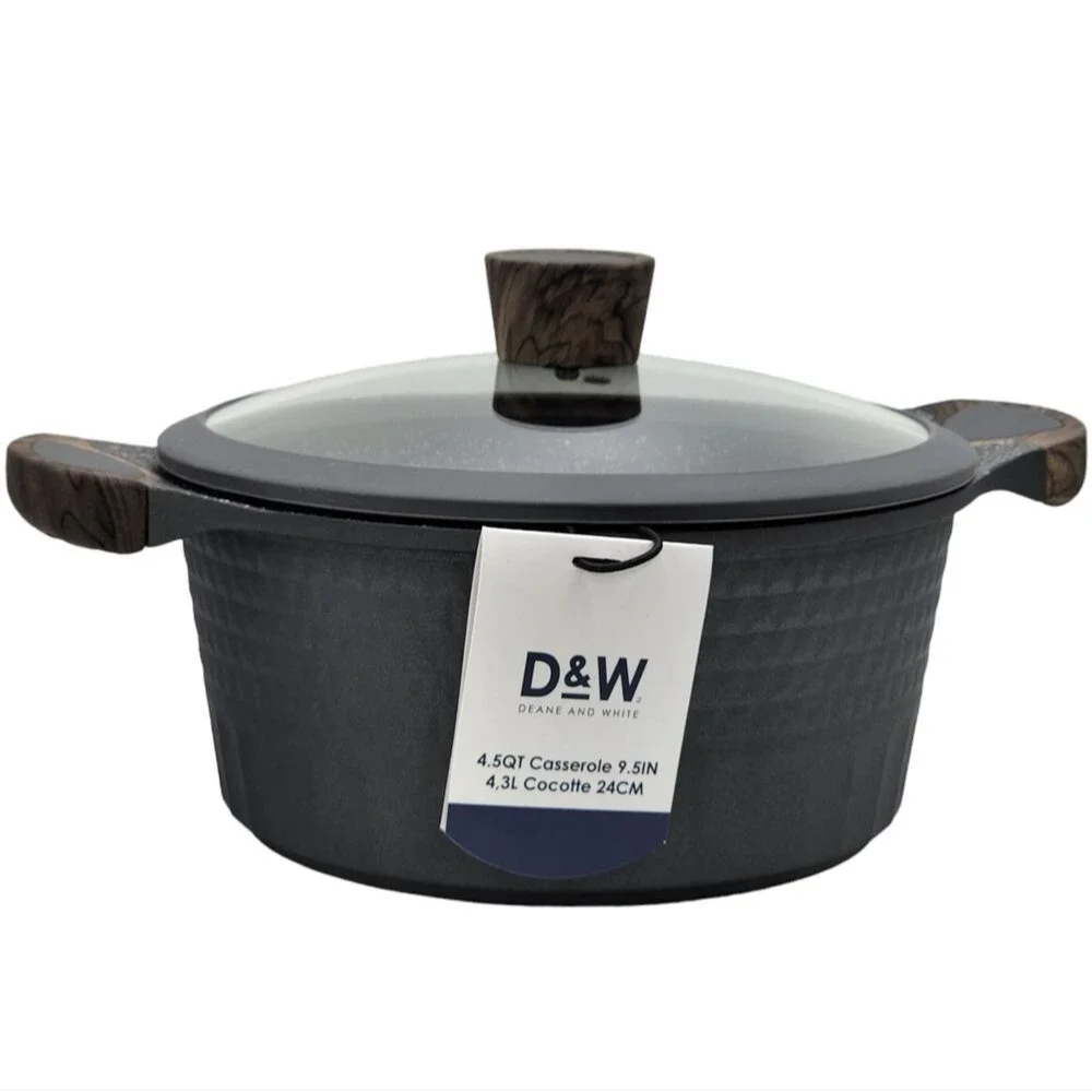 D&W Premium Cookware 9.5in Stock Pot‎ Casserole with Lid Nonstick 4.5QT Charcoal